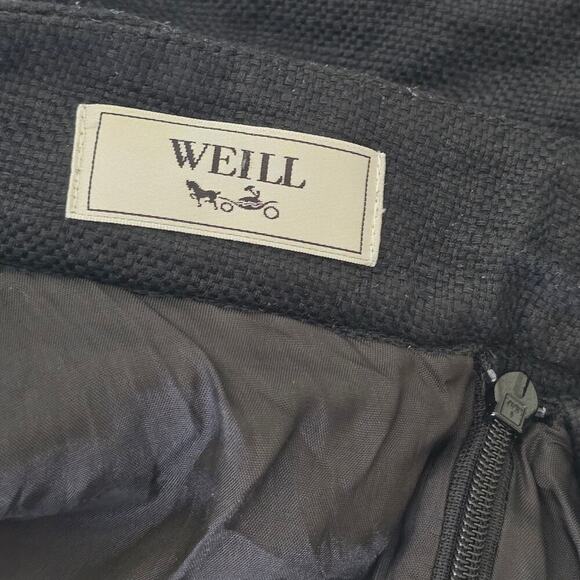 Weill Black Yellow Daisy Embroidered Pleated Skirt Knee Length 6 Viscose Lined - Picture 6 of 7